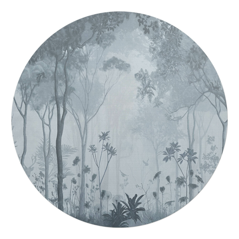 Mata pod fotel biurowy okrągła Leśna mgła pejzaż