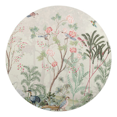 Mata na podłogę pod krzesło okrągła Egzotyczne ptaki i kwiaty