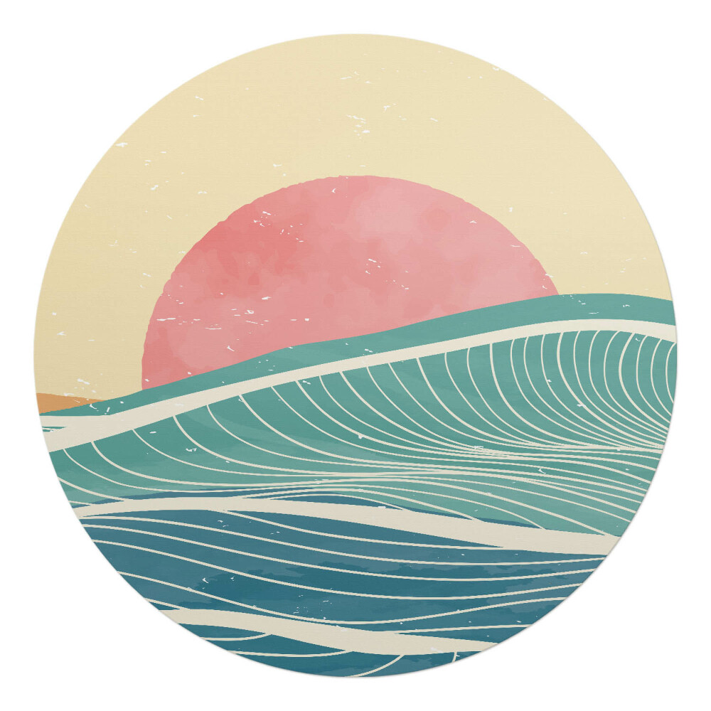 Mata na podłogę pod krzesło okrągła Fale i zachód słońca