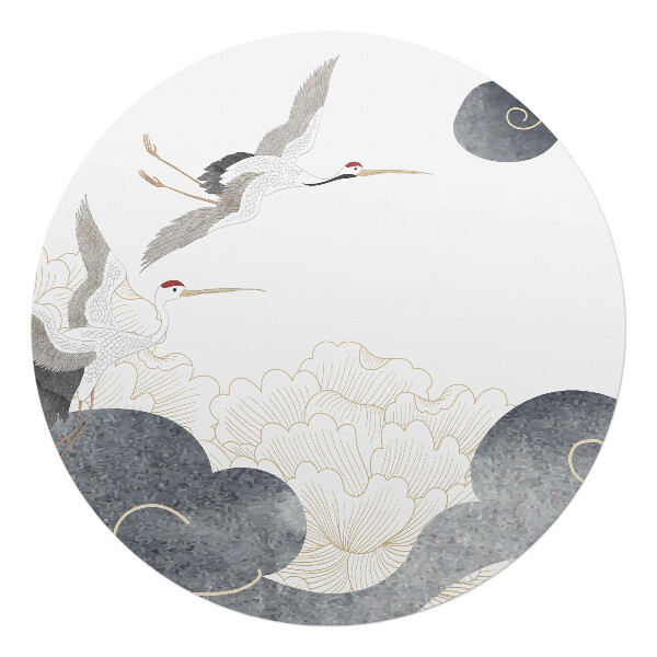 Mata pod krzesło okrągła Żurawie i chmury