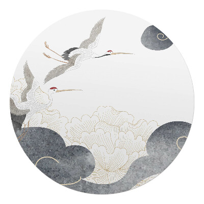 Mata pod krzesło okrągła Żurawie i chmury