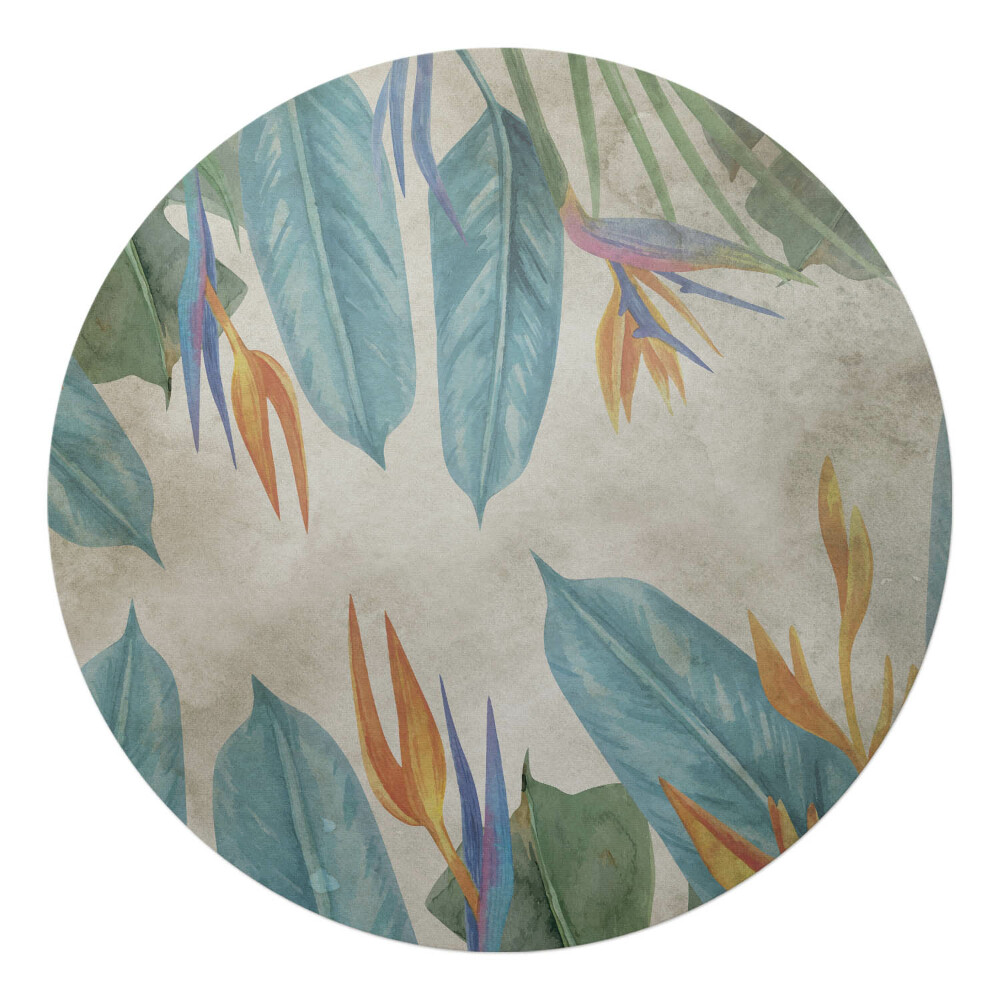 Podkładka pod krzesło okrągła Egzotyczne liście i kwiaty