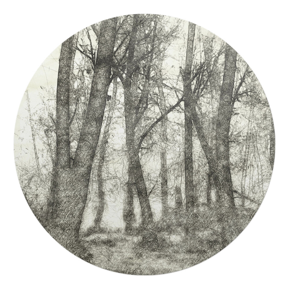 Mata na podłogę pod krzesło okrągła Szkic lasu w sepii