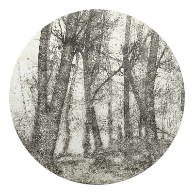 Mata na podłogę pod krzesło okrągła Szkic lasu w sepii