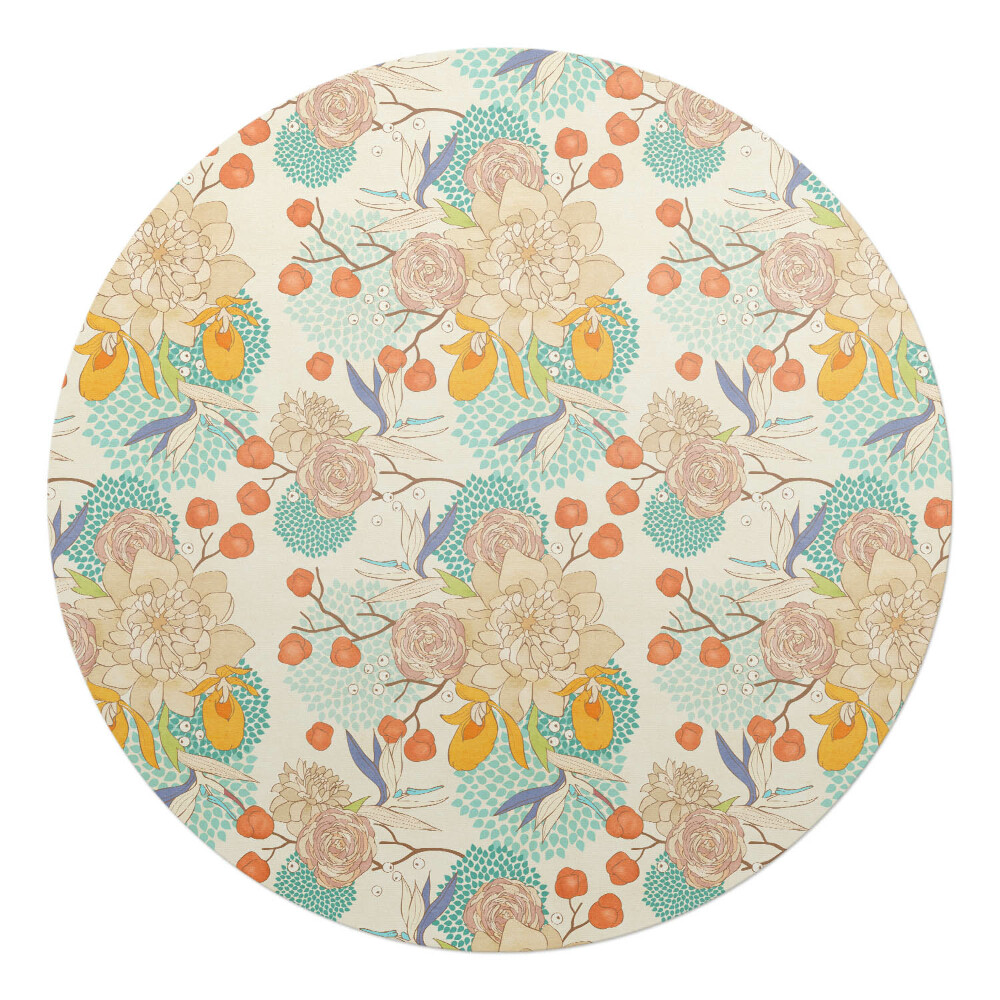 Podkładka pod krzesło obrotowe okrągła Kwiatowy wzór retro