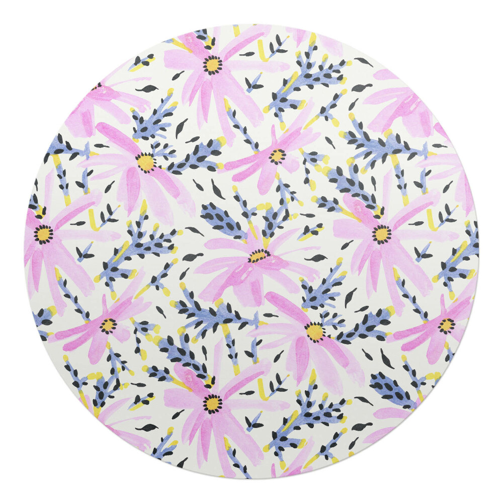 Mata pod fotel biurowy okrągła Kwiatowy wzór pastelowy
