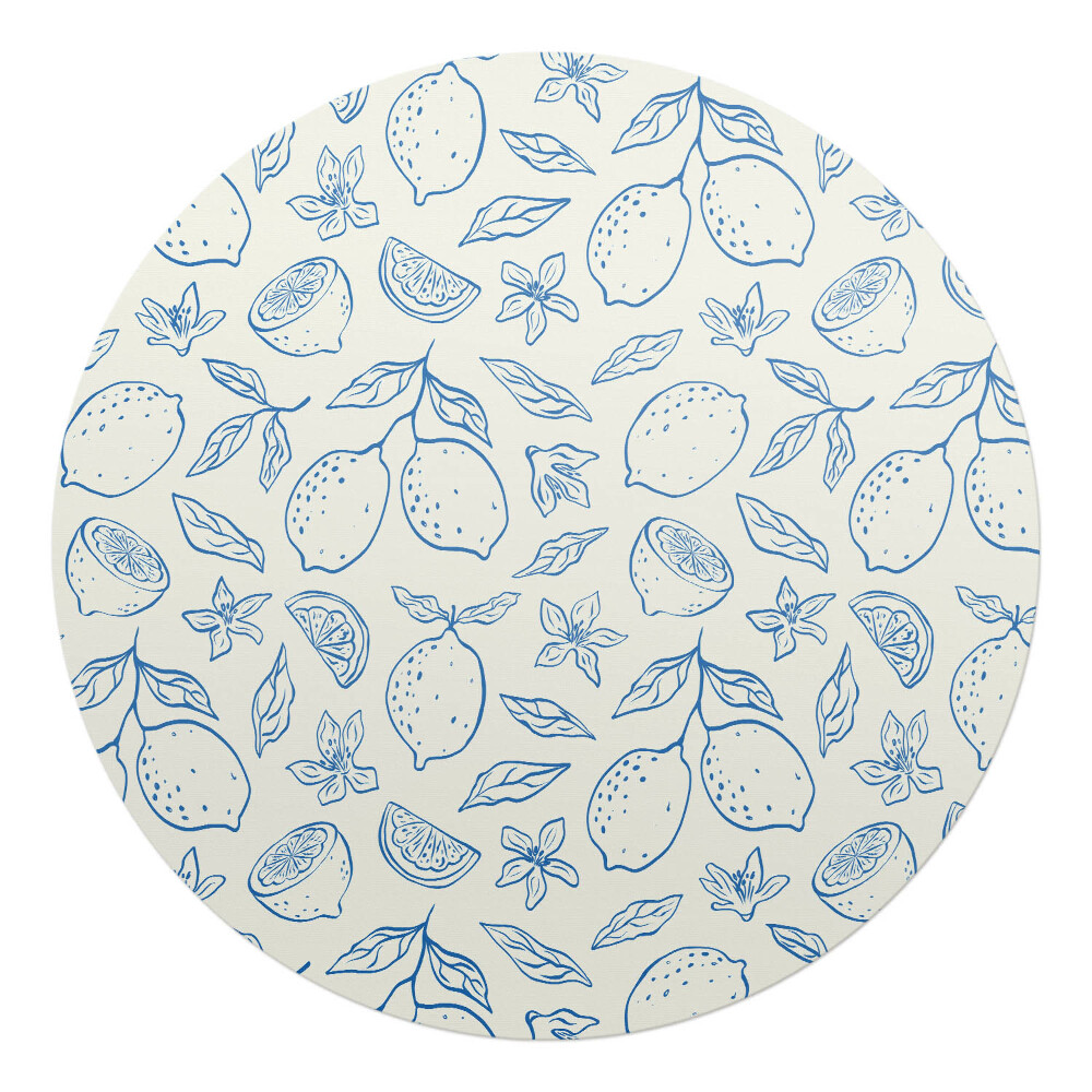 Mata na podłogę pod krzesło okrągła Cytrynowy wzór retro