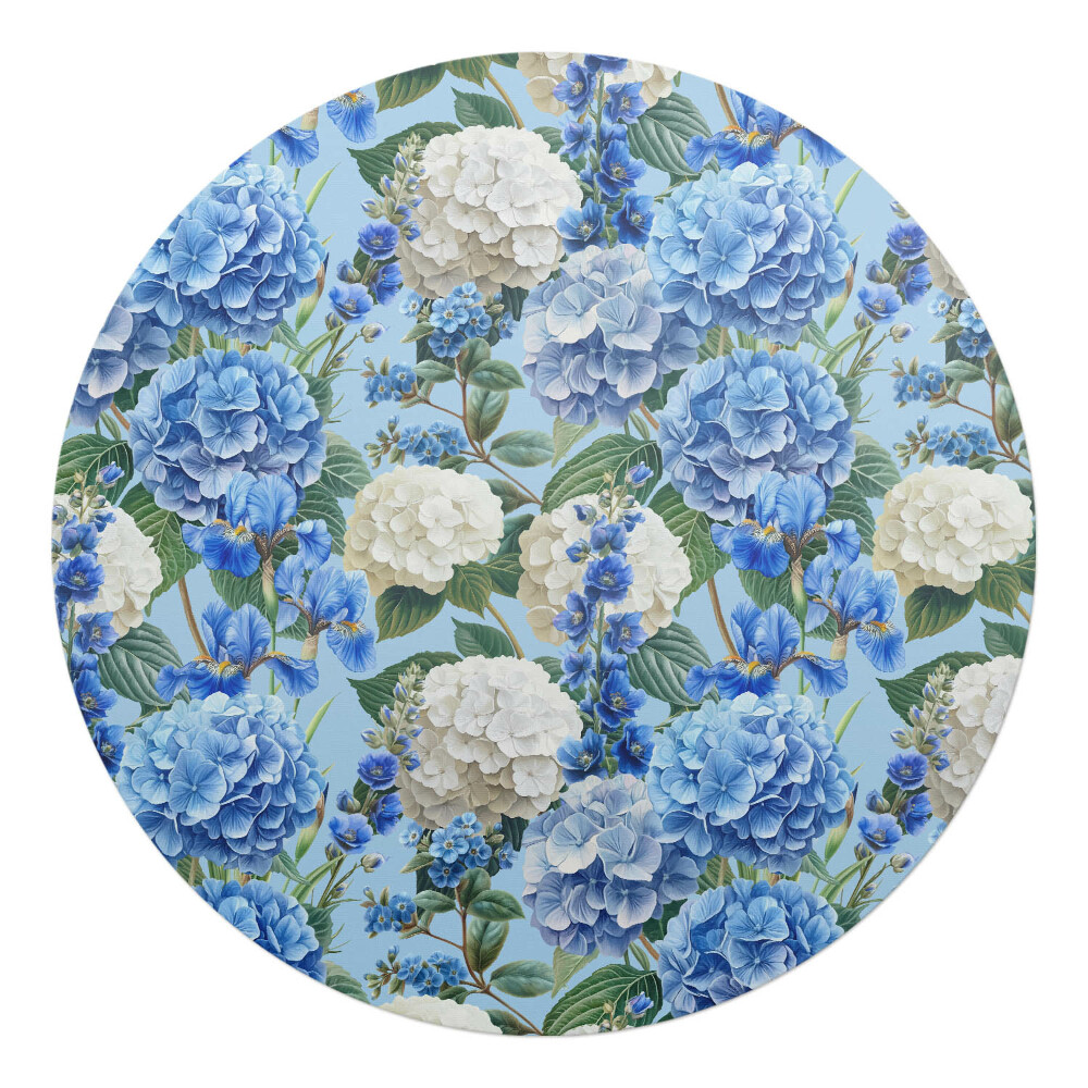 Mata pod krzesło okrągła Kwiatowy wzór hortensji