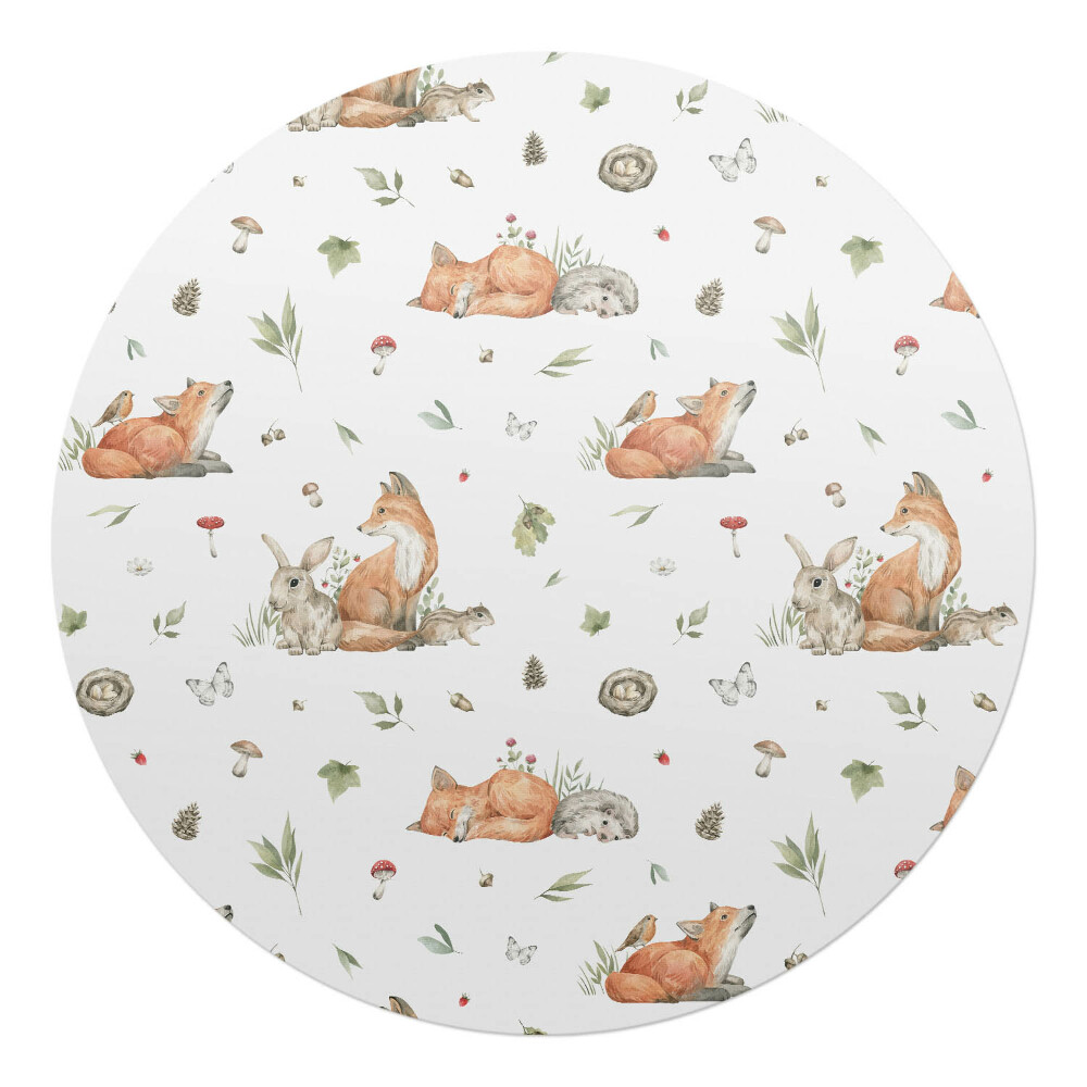 Mata na podłogę pod krzesło okrągła Leśne zwierzęta wzór