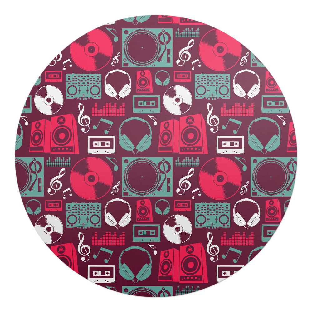 Mata pod fotel biurowy okrągła Muzyczny wzór retro