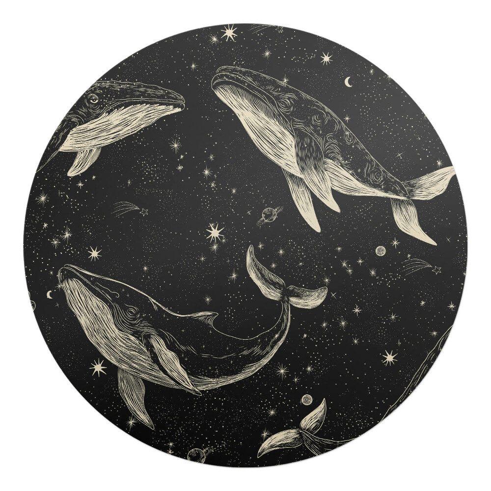 Podkładka pod krzesło obrotowe okrągła Wieloryby w kosmosie