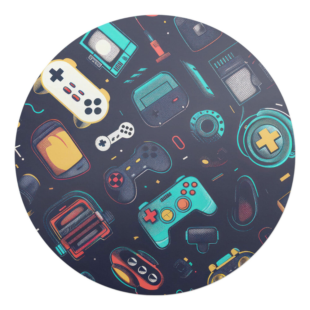 Mata pod krzesło okrągła Retro gry wzory