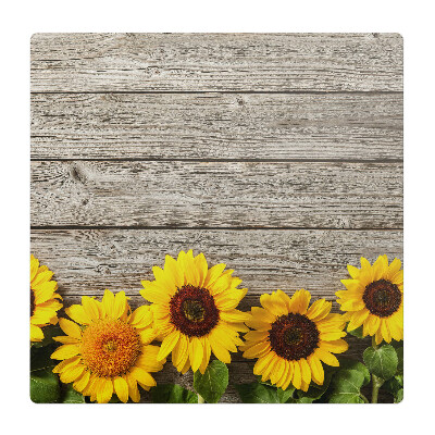 Mata pod krzesło do biura Słoneczniki na tle drewna