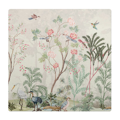 Mata na podłogę pod krzesło Egzotyczne ptaki i kwiaty