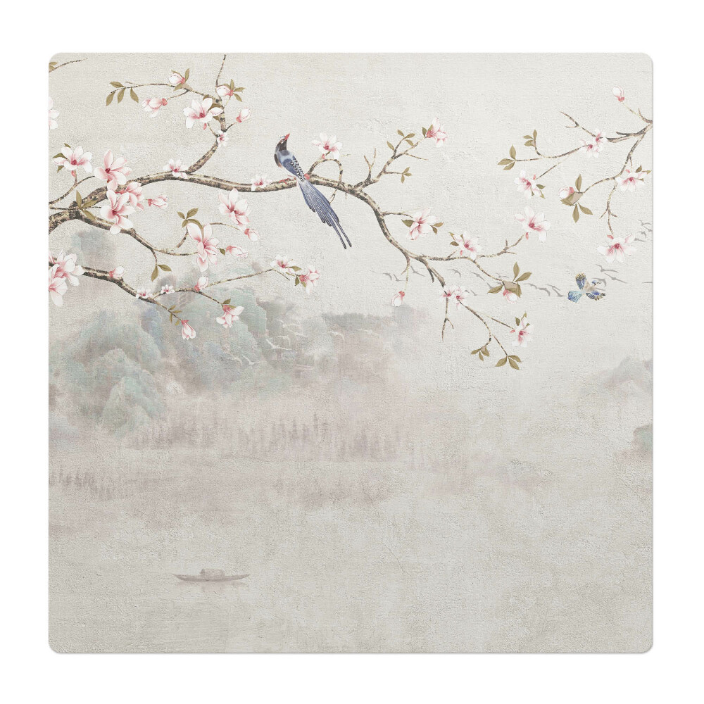 Mata pod fotel ochrona paneli Kwiaty i ptaki na gałęzi