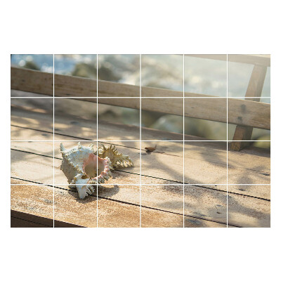 Nalepki na kafelki Muszla na drewnianym tle