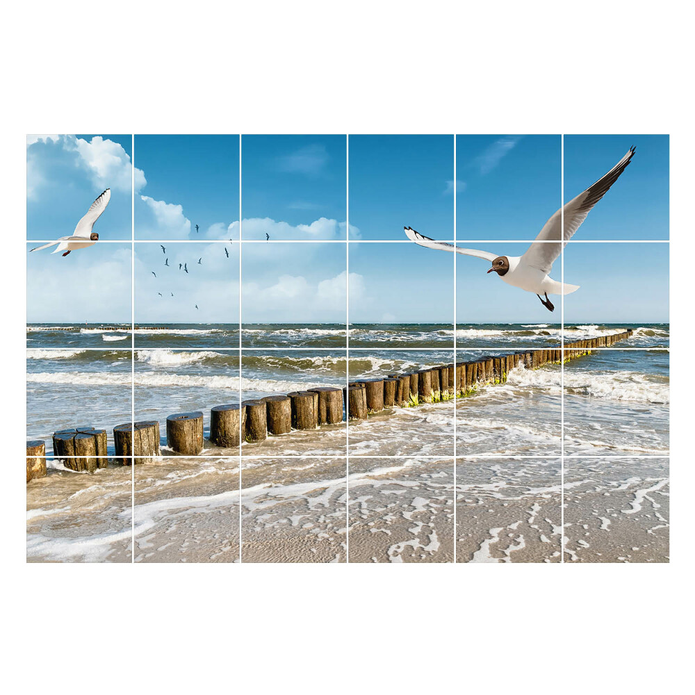 Naklejki na płytki Morski krajobraz z ptakami