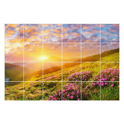 Naklejki na płytki Krajobraz górski o wschodzie