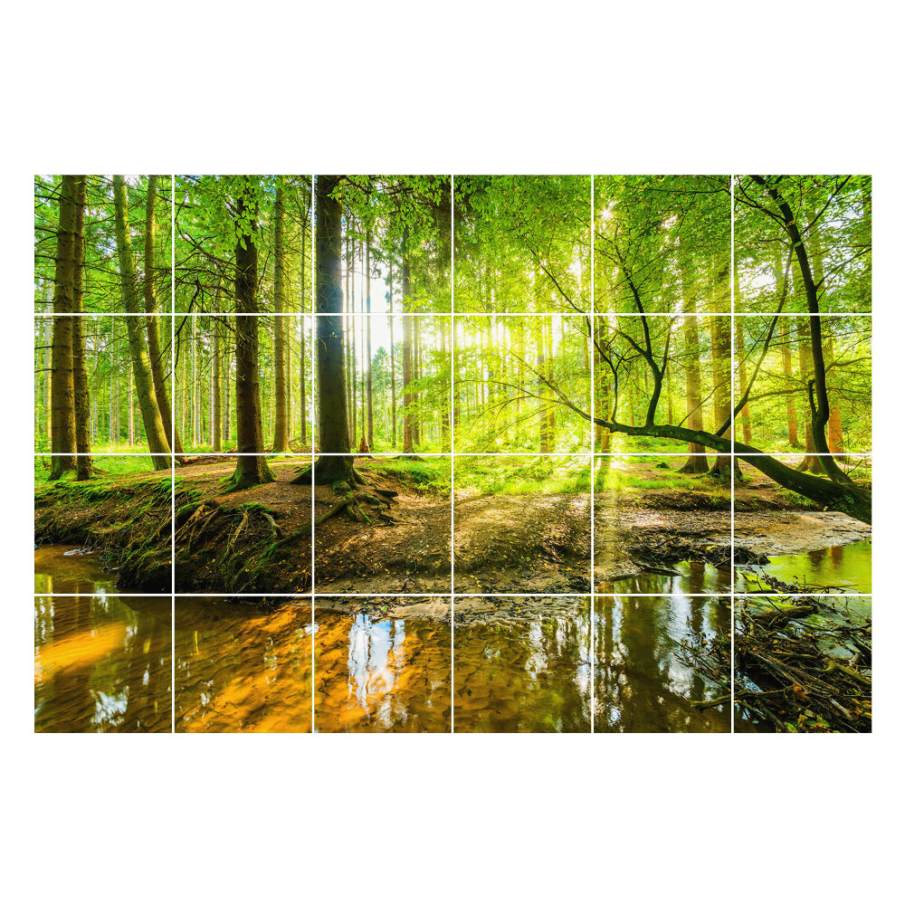 Naklejki na kafelki Leśny krajobraz z potokiem