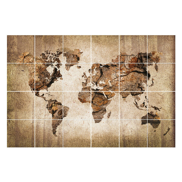 Naklejki na płytki Ziemski kontynent w drewnie