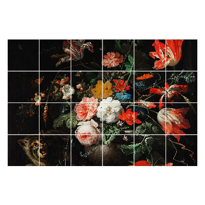 Naklejki na płytki Kwiatowy bukiet z dzikim zwierzęciem