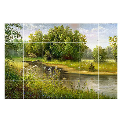 Naklejki na płytki Sielankowy krajobraz z rzeką