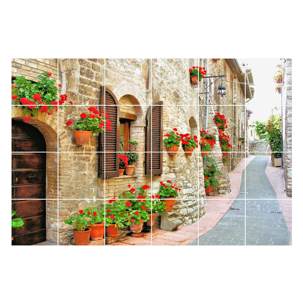 Nalepki na kafelki Urokliwa uliczka z kwiatami