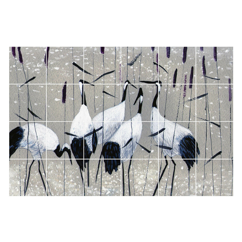 Nalepki na kafelki Stado ptaków w trawie