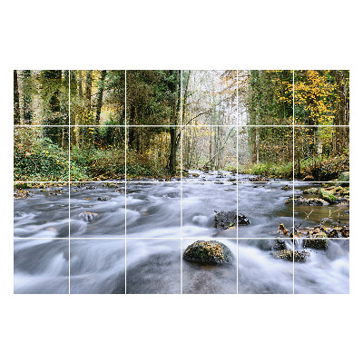 Naklejki na kafelki Strumień w lesie z kamieniami