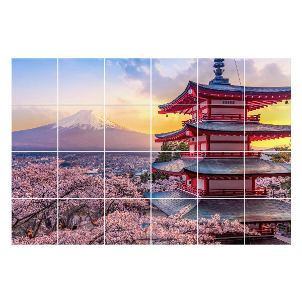 Naklejki na kafelki Świątynia z górą w tle