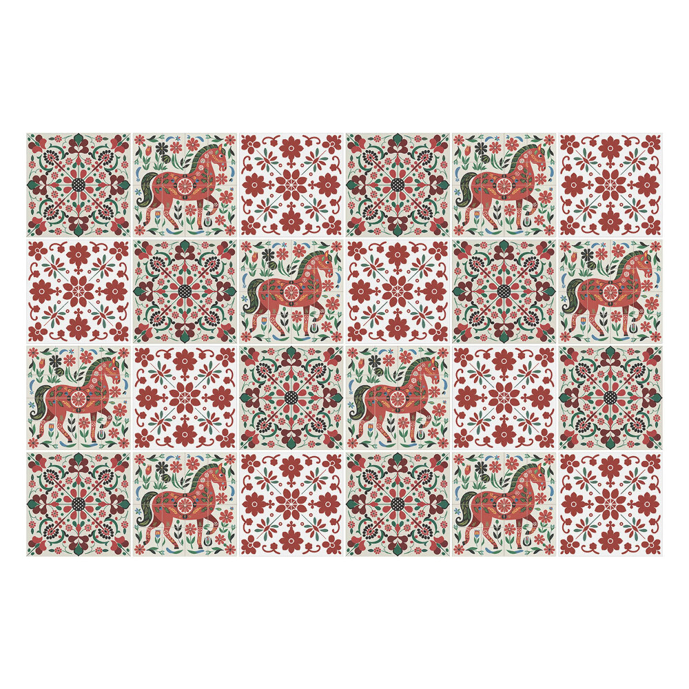 Okleina na płytki Konie i kwiaty folklor