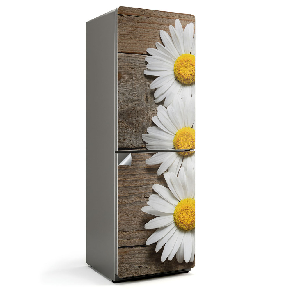 Naklejka tapeta na lodówkę Kwiaty na drewnianym tle