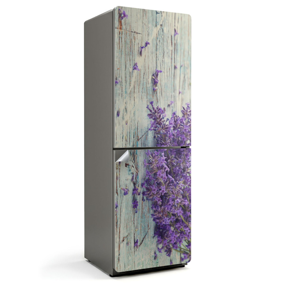Naklejka na lodówkę Kwiaty na tle drewna