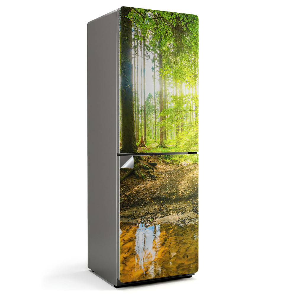 Samoprzylepna naklejka na lodówkę Leśny krajobraz z wodą