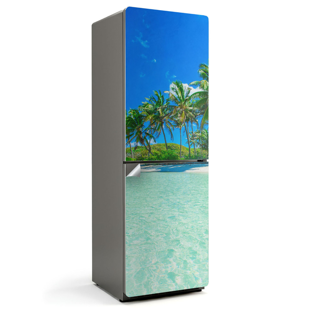 Samoprzylepna naklejka na lodówkę Tropikalna plaża z palmami
