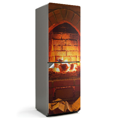 Naklejka na lodówkę Ognisko w kominku