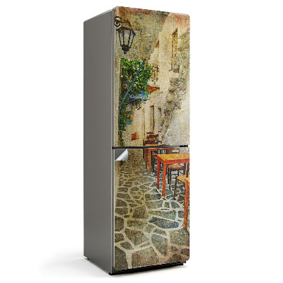 Naklejka na lodówkę Urokliwy zaułek z meblami