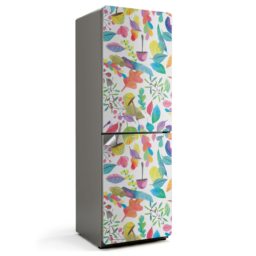 Naklejka tapeta na lodówkę Kolorowe liście i kwiaty