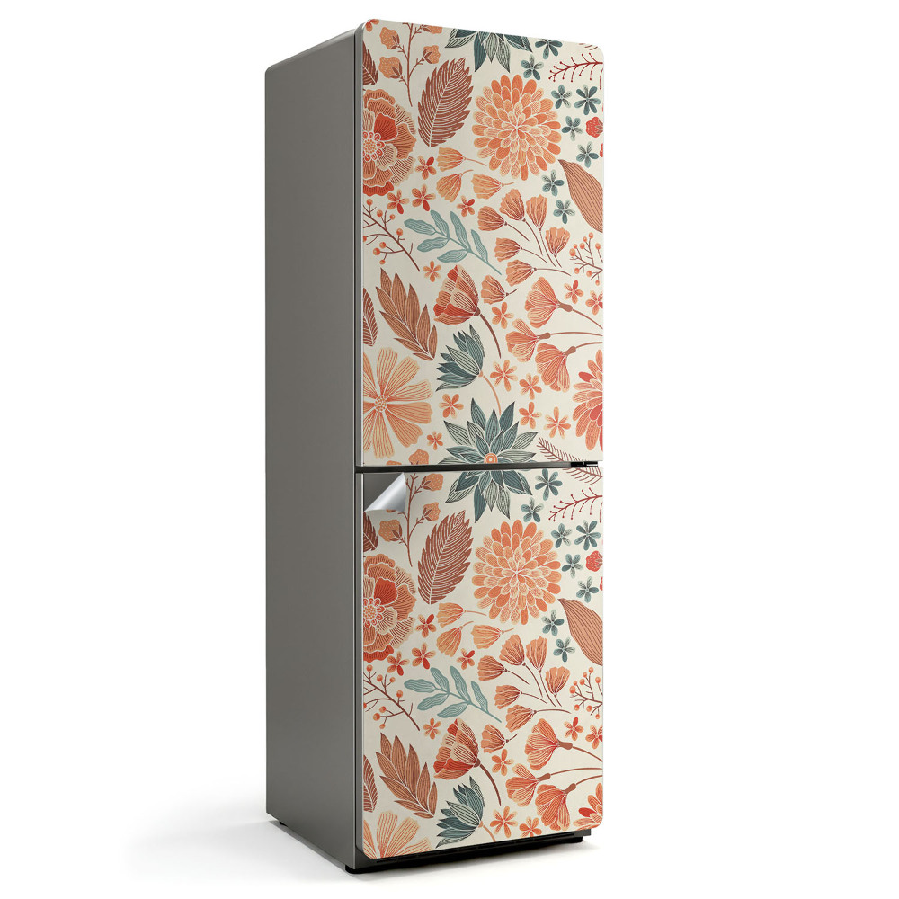 Naklejka na lodówkę Kwiatowy wzór z liśćmi