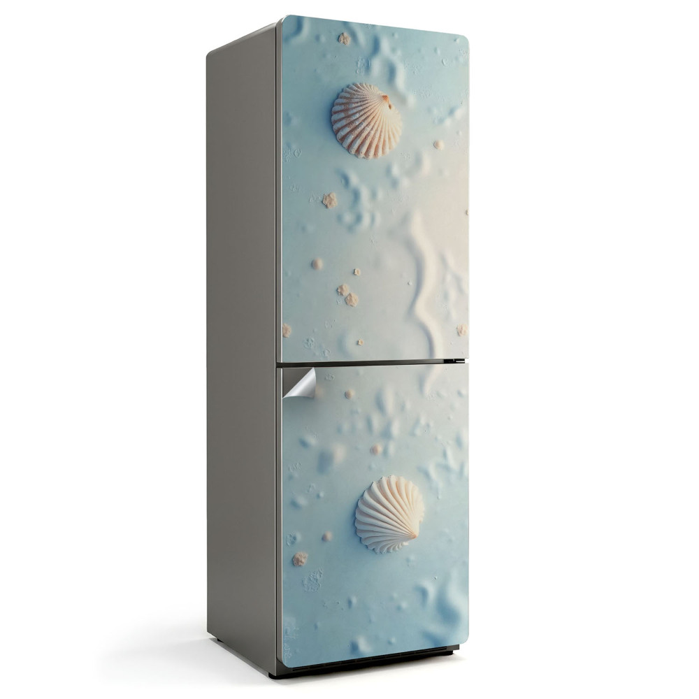 Naklejka na lodówkę Muszle na tle piasku