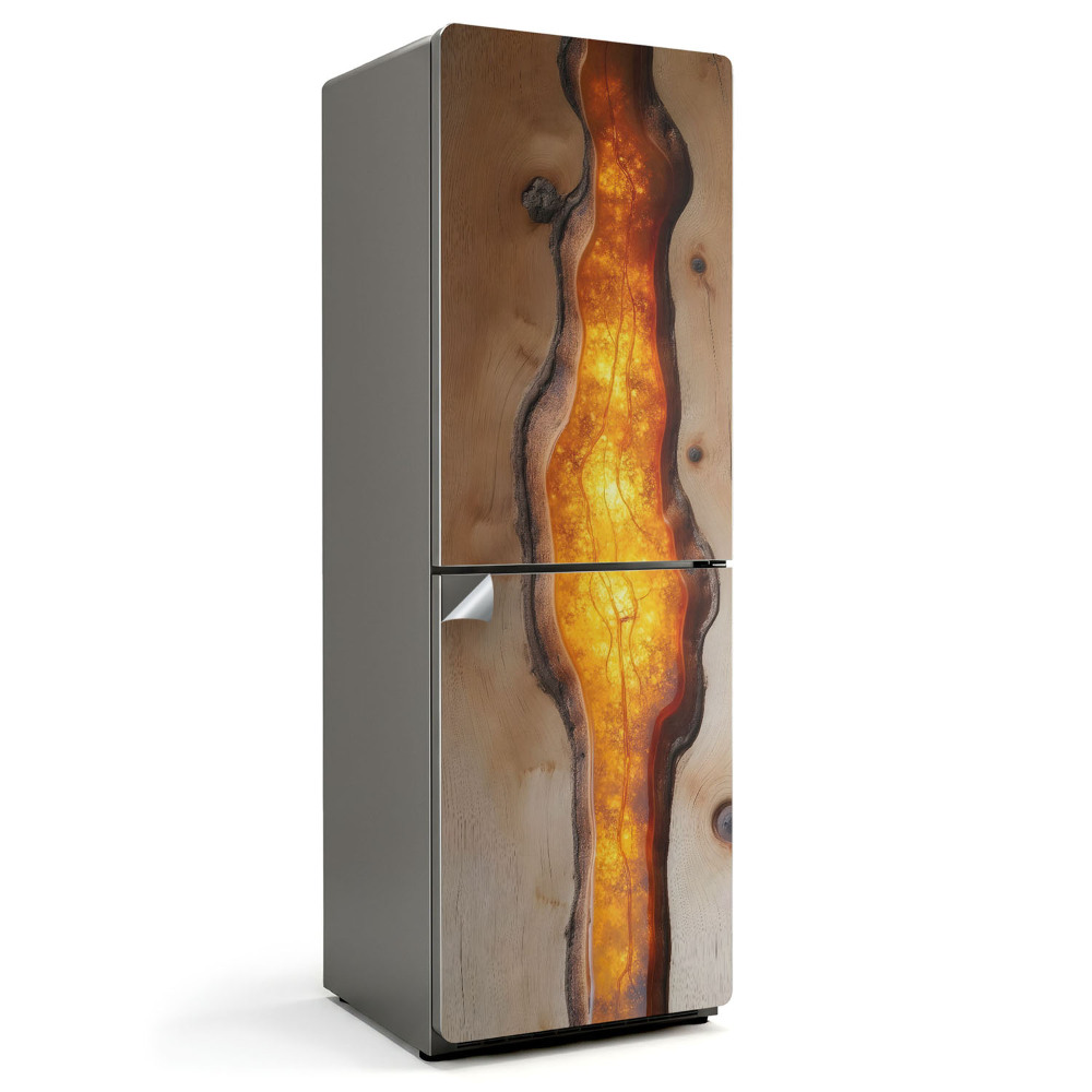 Naklejka tapeta na lodówkę Naturalny wzór drewna z żywicą