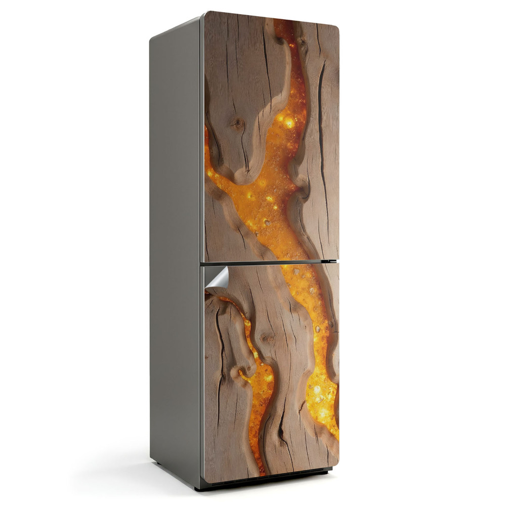 Okleina na lodówkę Naturalny wzór drewna z żywicą
