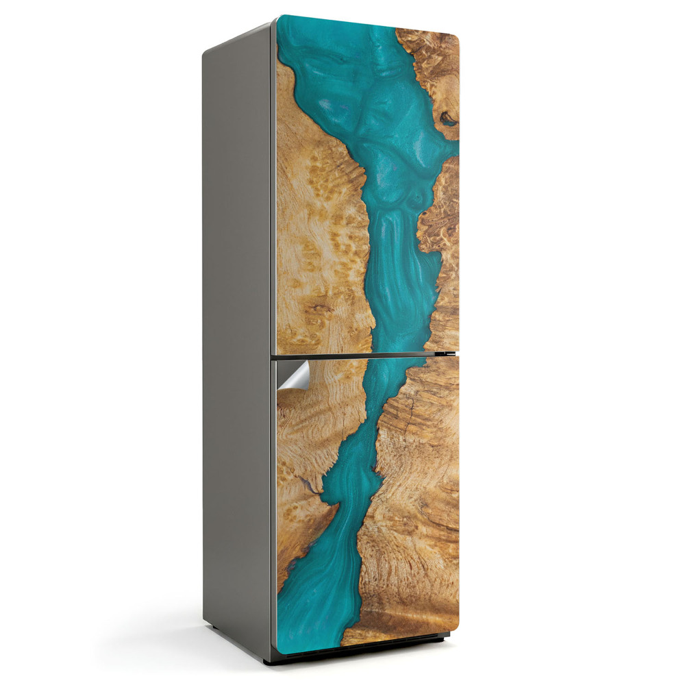 Naklejka na lodówkę Naturalny wzór drewna z żywicą