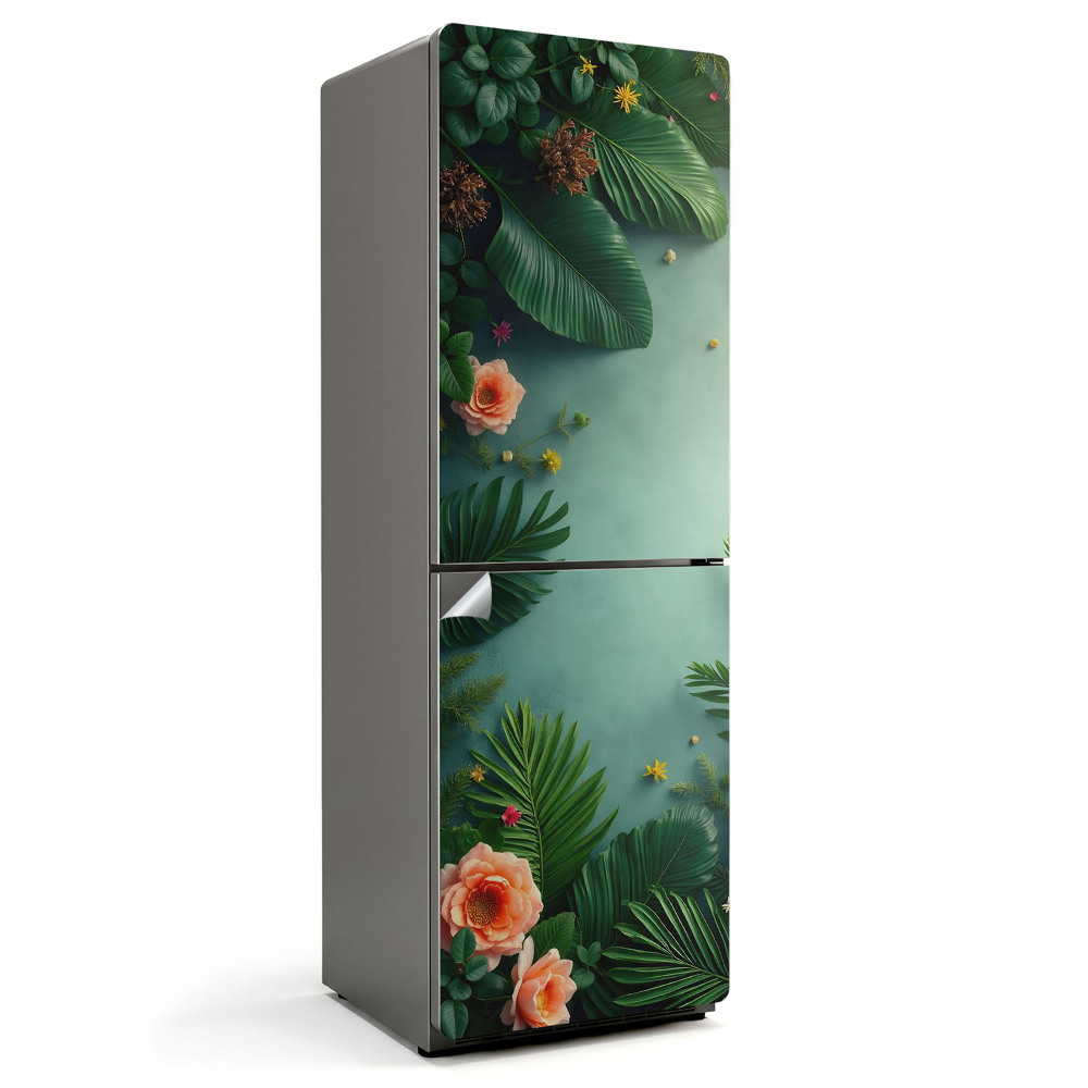 Samoprzylepna naklejka na lodówkę Kwiatowy wzór z liśćmi