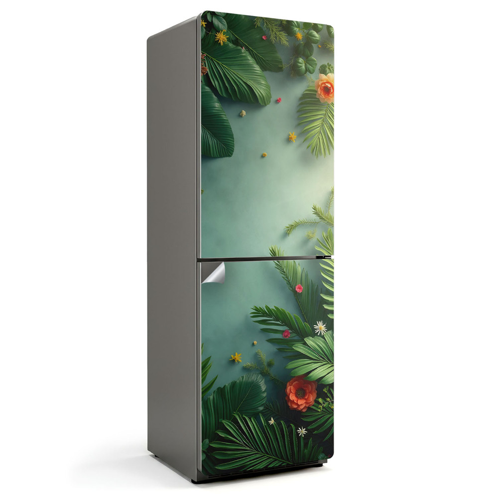 Naklejka tapeta na lodówkę Tropikalne liście i kwiaty