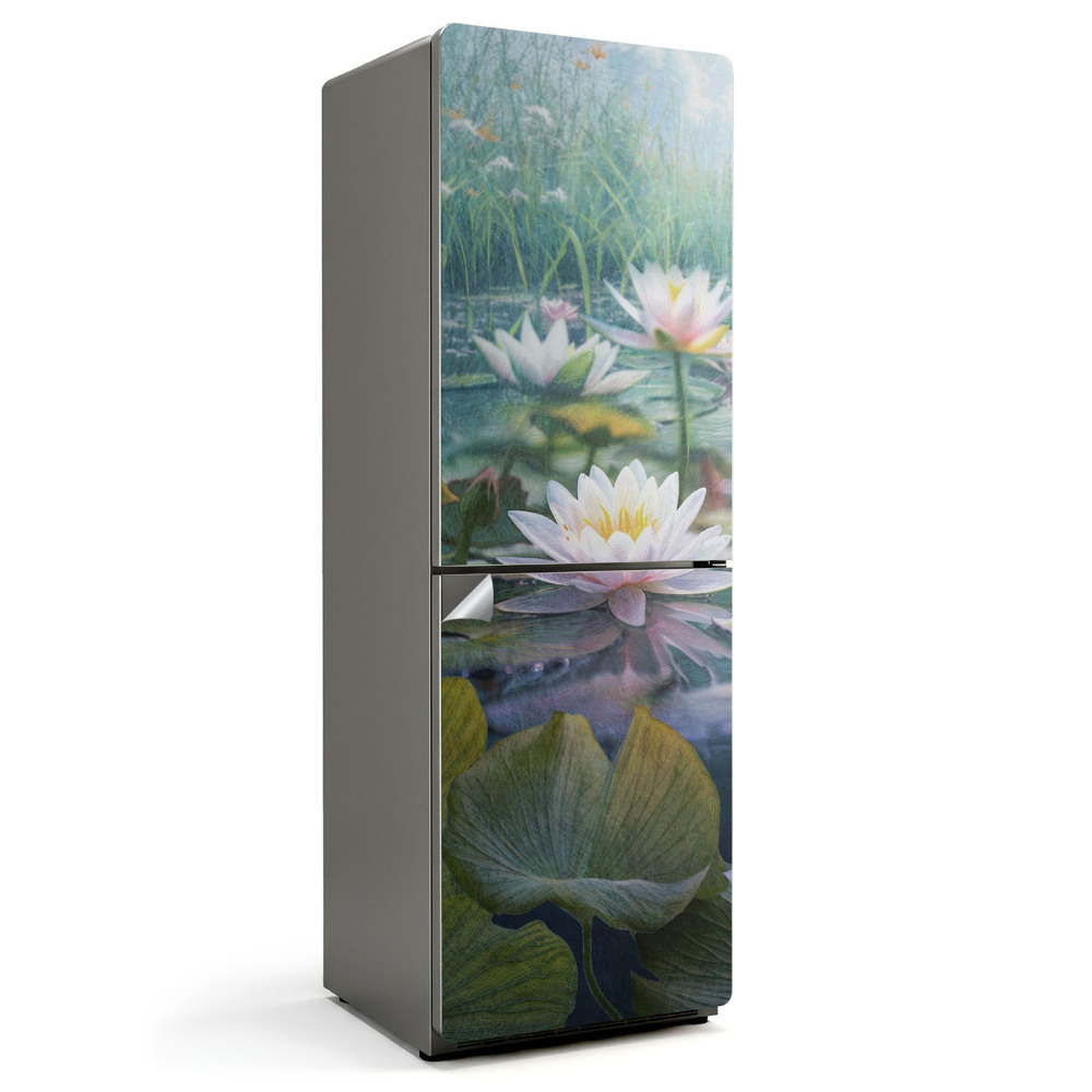 Samoprzylepna naklejka na lodówkę Lilie na tafli jeziora