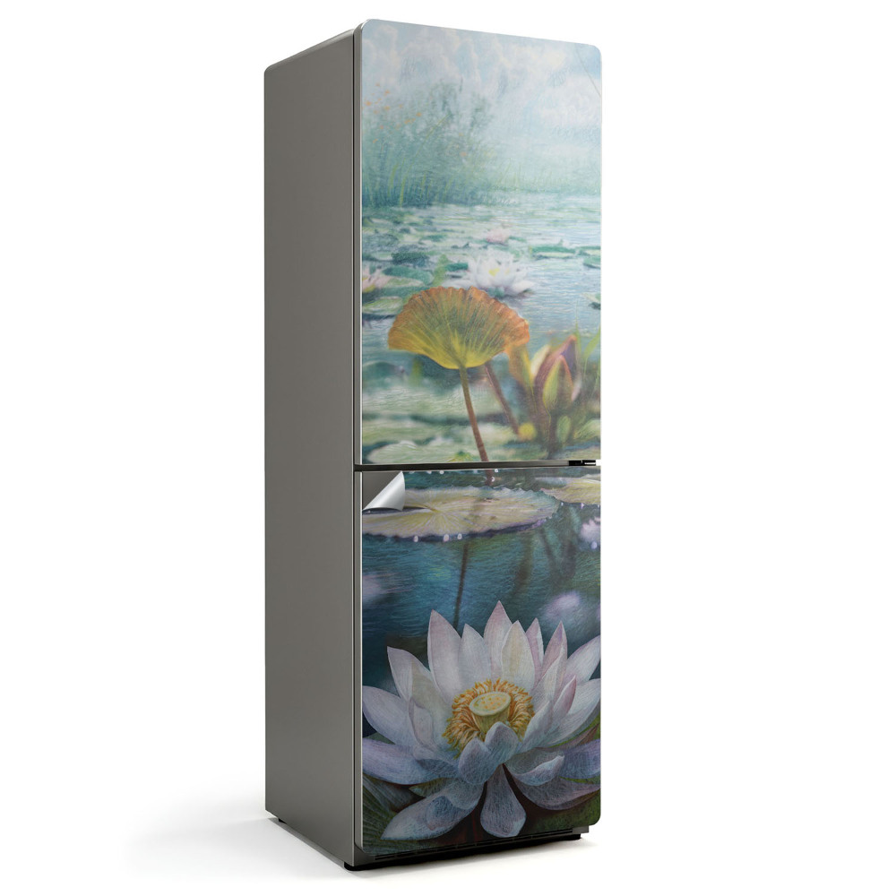 Naklejka tapeta na lodówkę Lilie na tafli jeziora