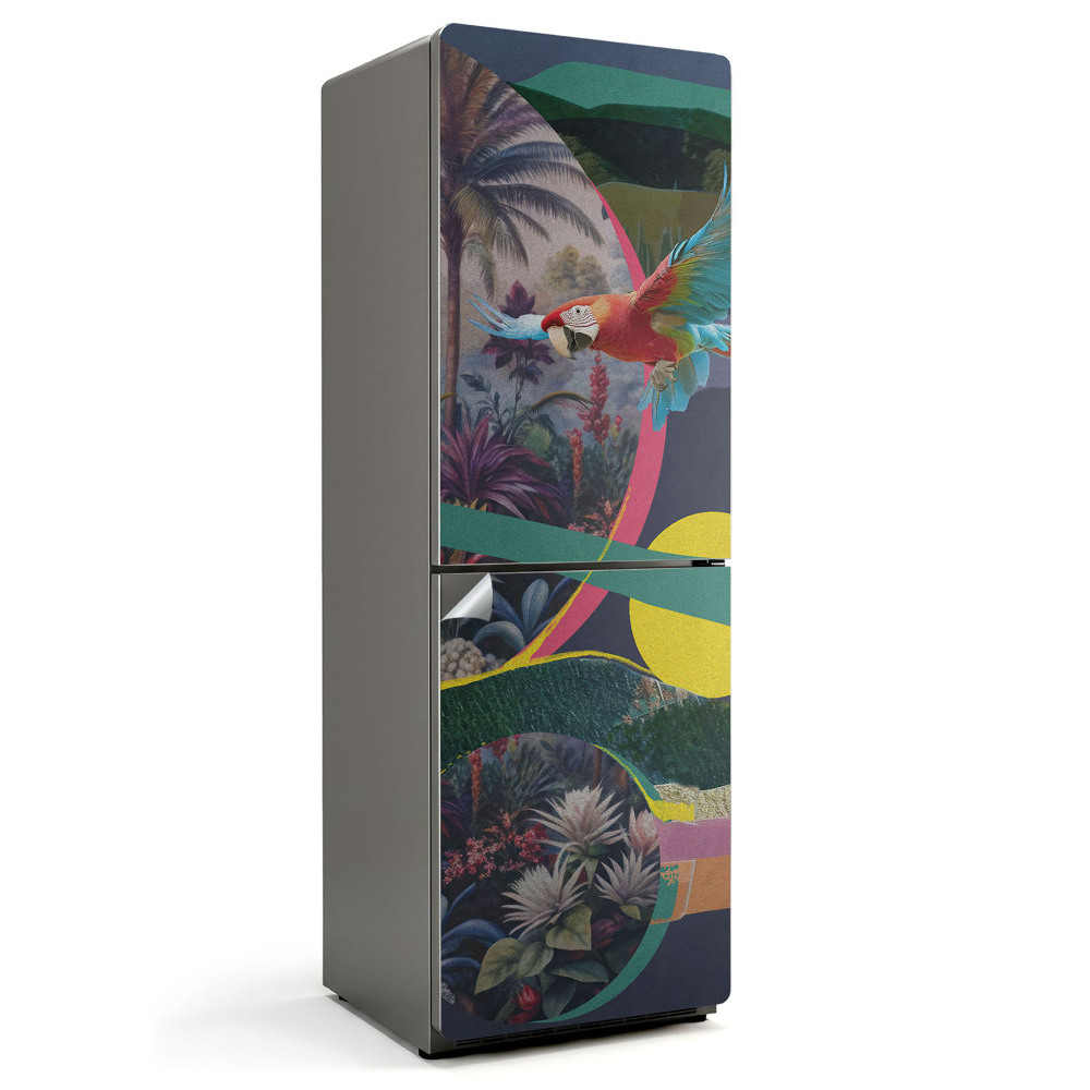 Naklejka na lodówkę Tropikalny wzór z papugą