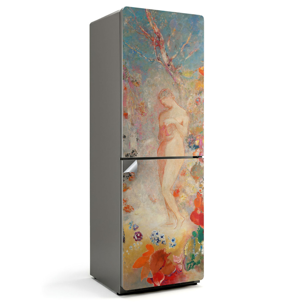 Okleina na lodówkę Postać wśród kwiatów