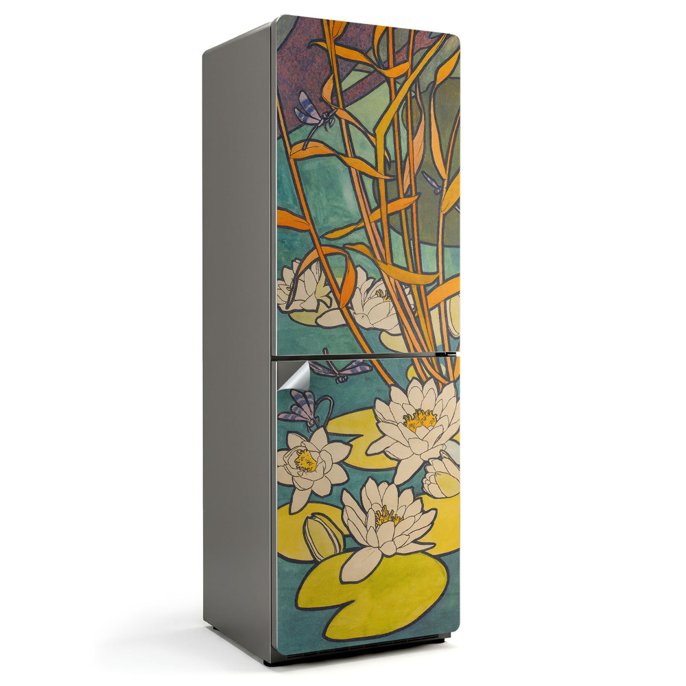 Naklejka na lodówkę Kwiaty na wodzie z roślinami